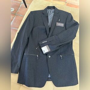 Michael Kors Charcoal Pinstripe Wool Long Blazer NWT